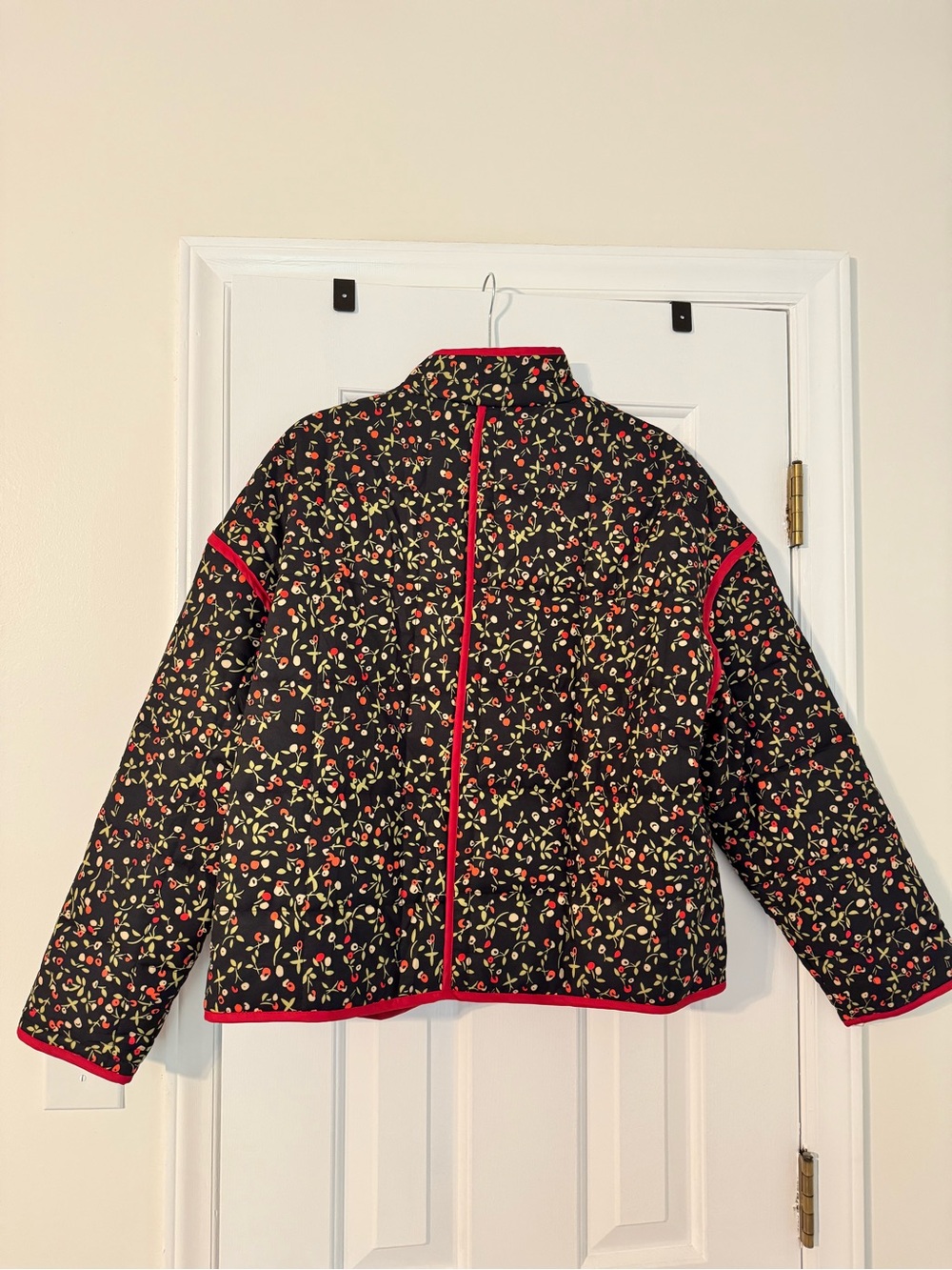 Black Quilted Floral Jacket with Red Trim - Picture 2 of 2